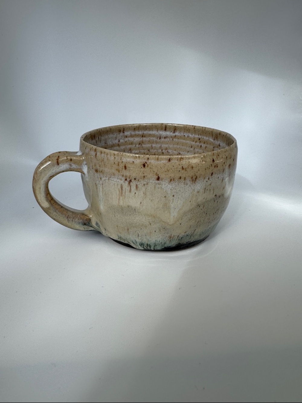 Handmade Ceramic Coffee Mug in Cream and Brown Glaze